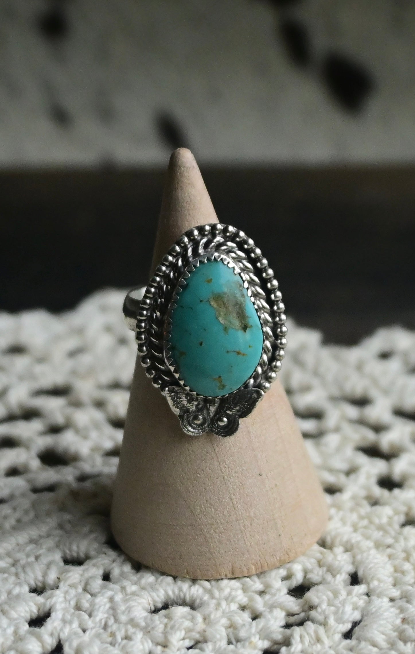Turquoise Moth Adjustable Ring