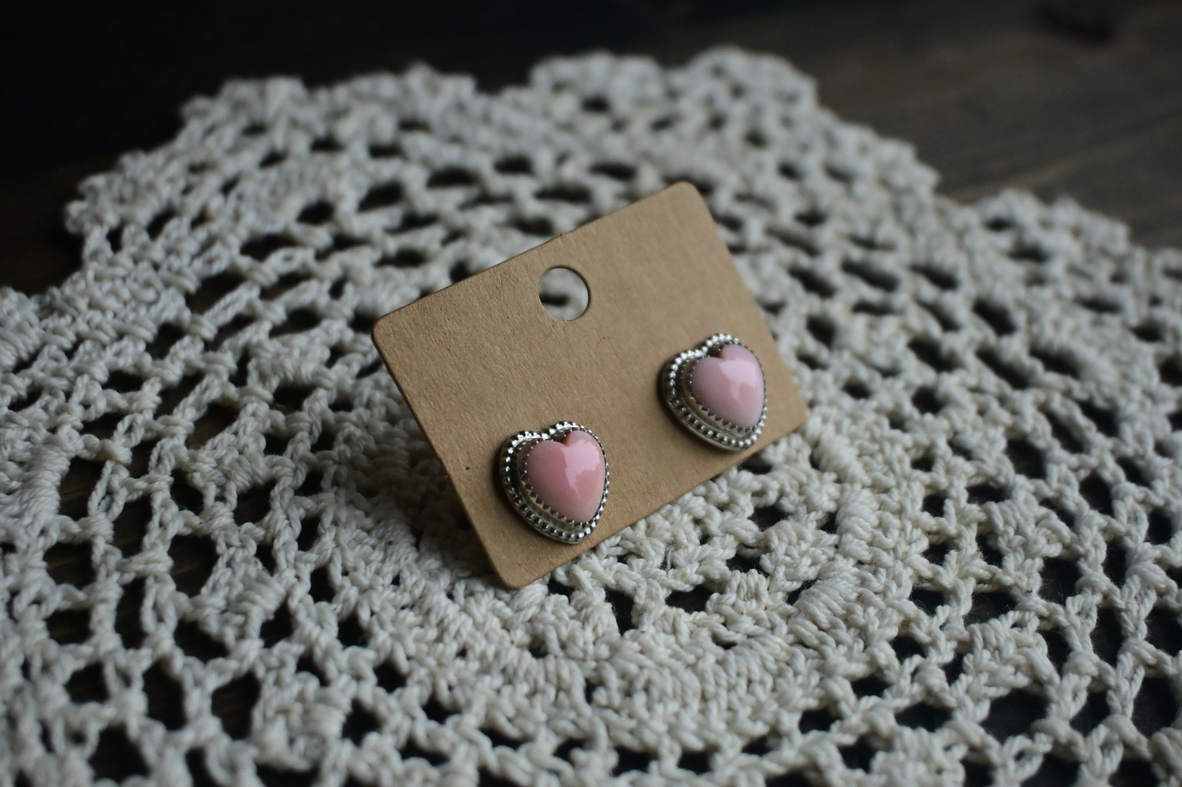 Pink Conch Heart Studs
